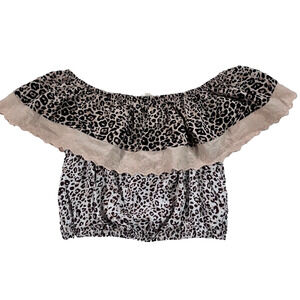 Solitaire Swim Off Shoulder Top Cropped Women's Large Brown/Black Leopard New